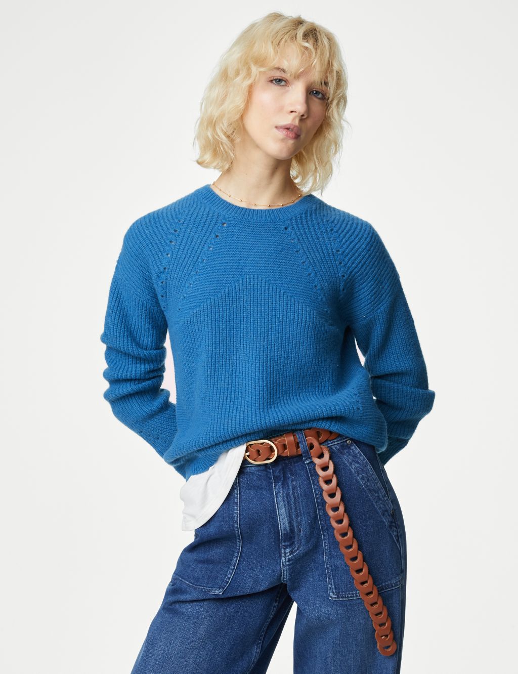 Pointelle Round Neck Jumper with Wool image 4