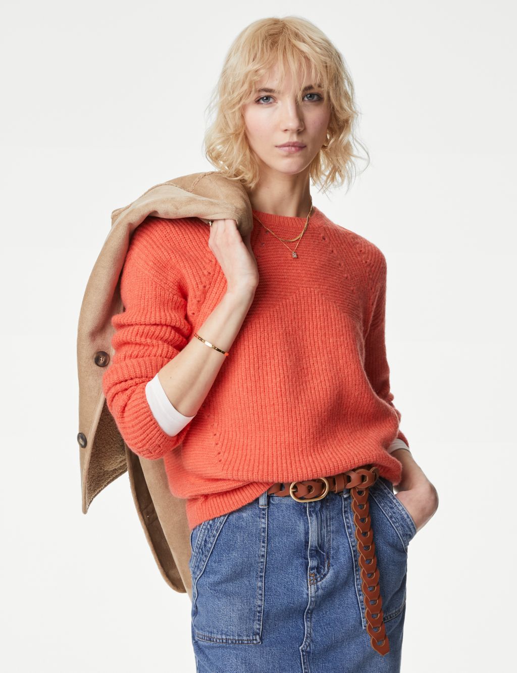 Pointelle Round Neck Jumper with Wool image 1