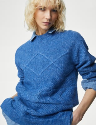 

Per Una Jersey de punto trenzado con cuello redondo con lanaWomens - Dark Turquoise, Dark Turquoise