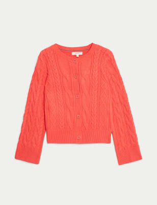 Mango cable knitted cardigan in red