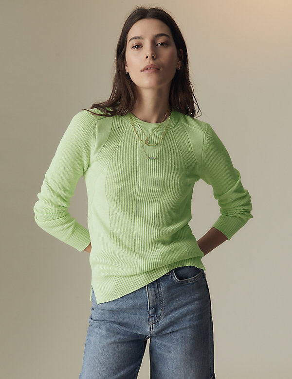 Cotton Blend Ribbed Round Neck Jumper - SA