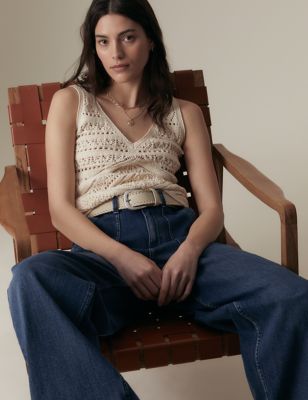 Per Una Women's Pure Cotton Textured V-Neck Knitted Vest - XS - Ecru, Ecru