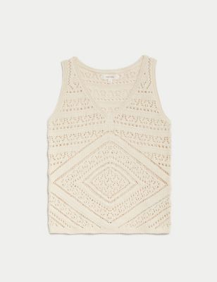 Pure Cotton Textured V-Neck Knitted Vest