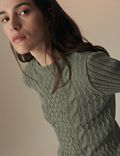Pure Cotton Cable Knit Short Sleeve Top