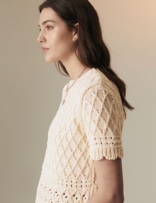 

Womens Per Una Cotton Rich Textured Knitted Top - Ecru, Ecru