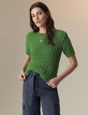 

Womens Per Una Cotton Rich Textured Knitted Top - Grass, Grass