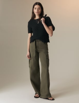 

Womens Per Una Strick-Oberteil mit hohem Baumwollanteil und Strukturmuster - Black, Black