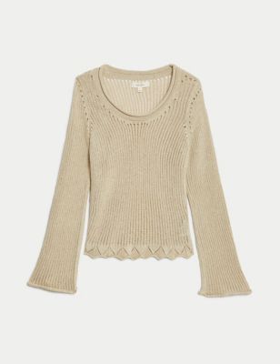 

Womens Per Una Cotton Rich Sparkly Knitted Top - Gold, Gold
