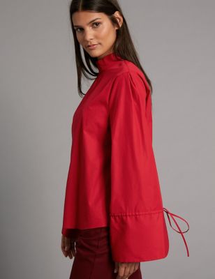 Pure Cotton Poplin Long Sleeve Shell Top - AT