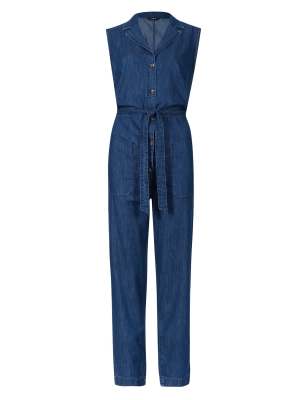 v neck denim jumpsuit