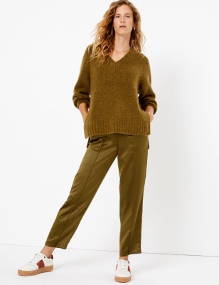 Satin Slim Leg Ankle Grazer Trousers 