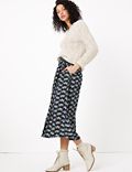 Printed Button Front Midi Skirt