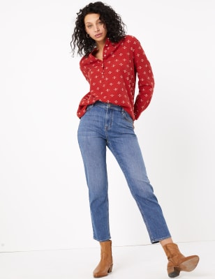 Versierde jeans met rechte pijpen tot op de enkel