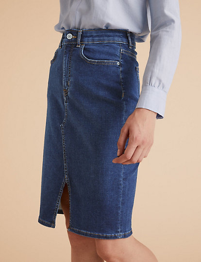 Denim Knee Length Pencil Skirt