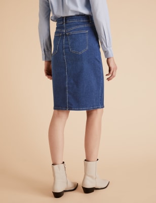 Blue denim knee length skirt sale