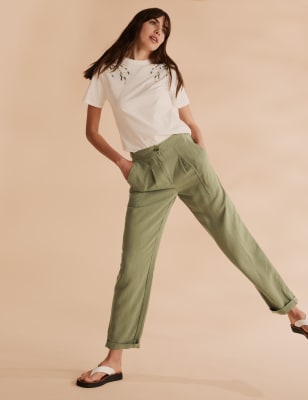 Womens Per Una Pantalon cargo coupe droite en Tencel™ longueur cheville - Khaki