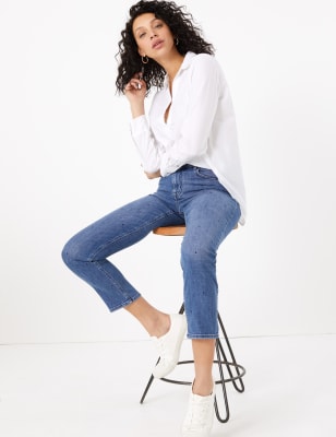 Geborduurde jeans met rechte pijpen tot op de enkel