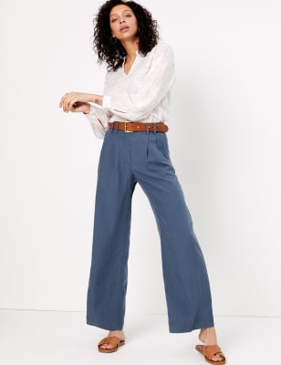 Linnen broek met wijde pijpen