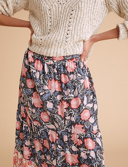 Floral Tiered Midaxi A-Line Skirt