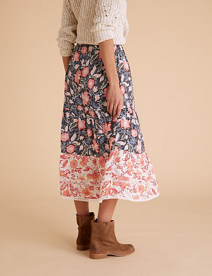 Floral Tiered Midaxi A-Line Skirt