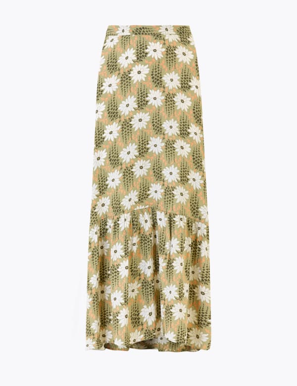 Floral Tiered Midi Skater Skirt Per Una M S