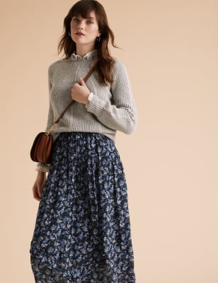 Womens Per Una Jupe midi effet superposé à fleurs - Navy Mix