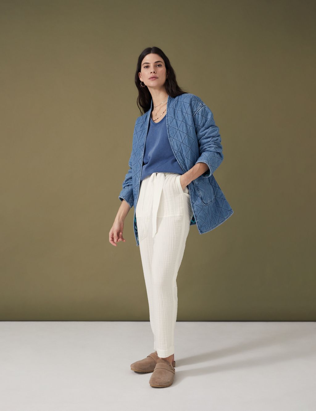 Pure Cotton Belted Tapered Trousers image 2