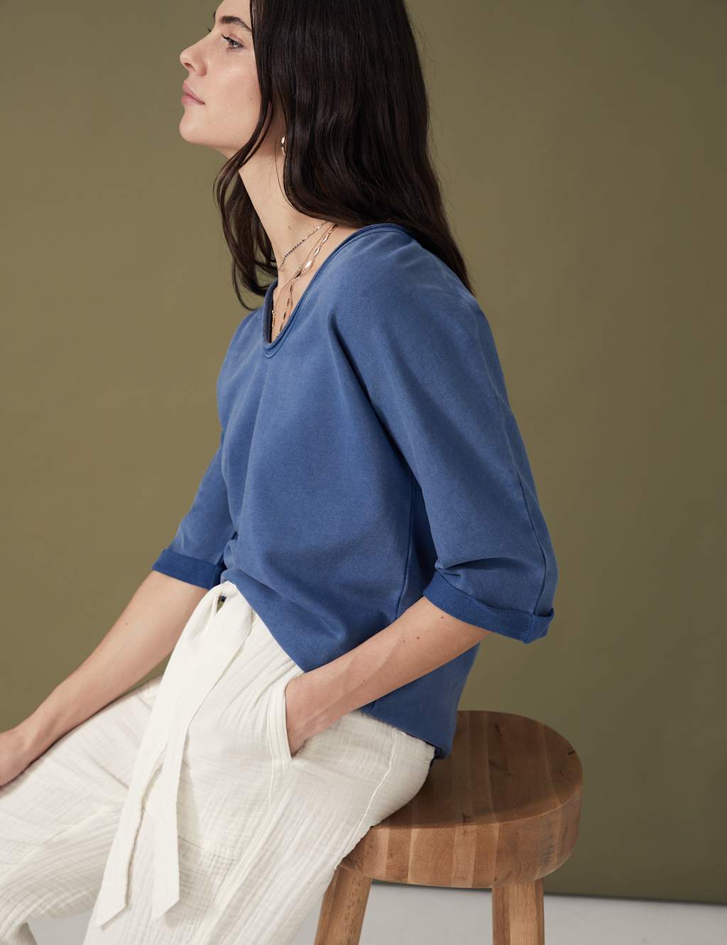 Pure Cotton Belted Tapered Trousers image 3