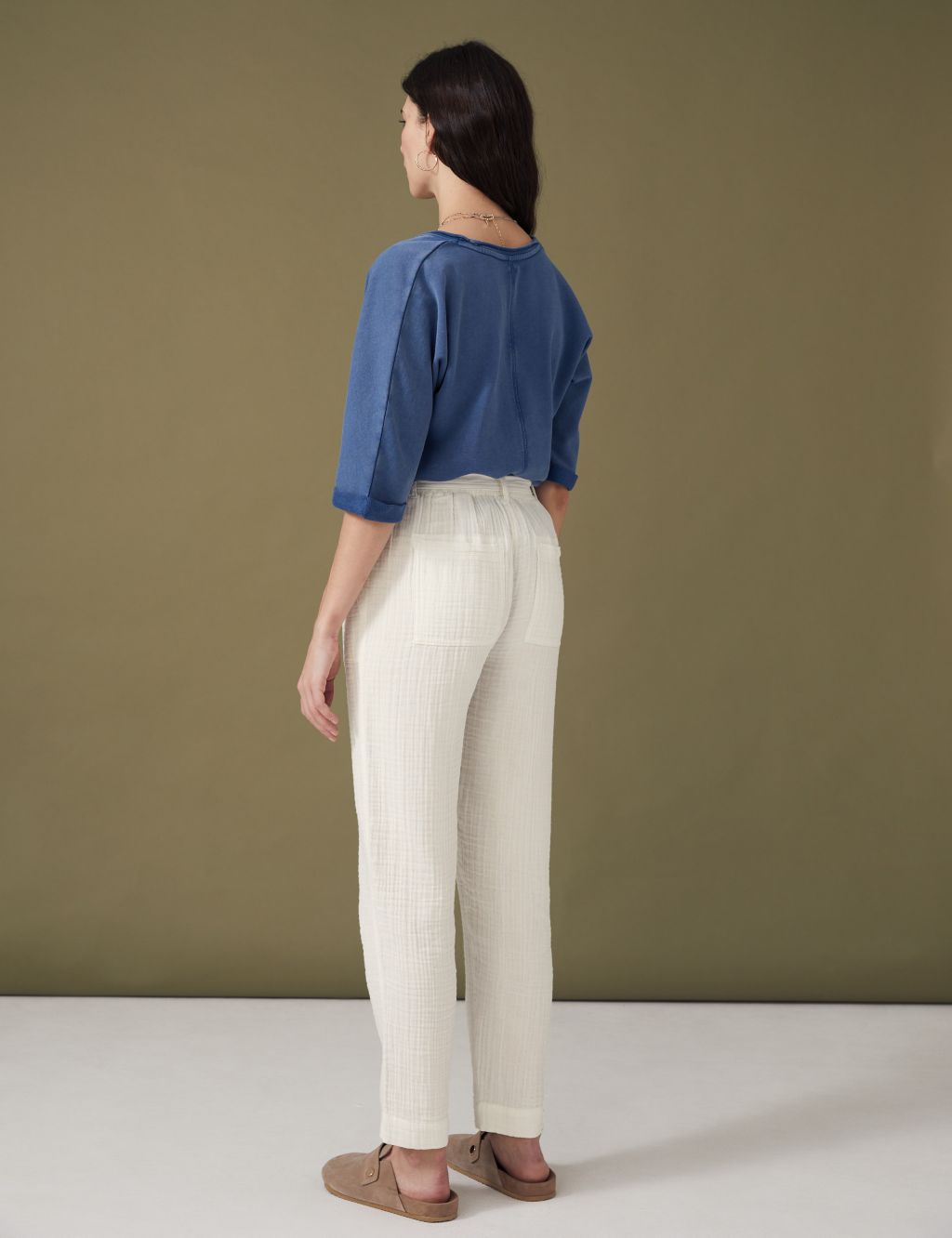 Pure Cotton Belted Tapered Trousers image 5