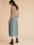 Jersey Floral Belted Midi A-Line Skirt