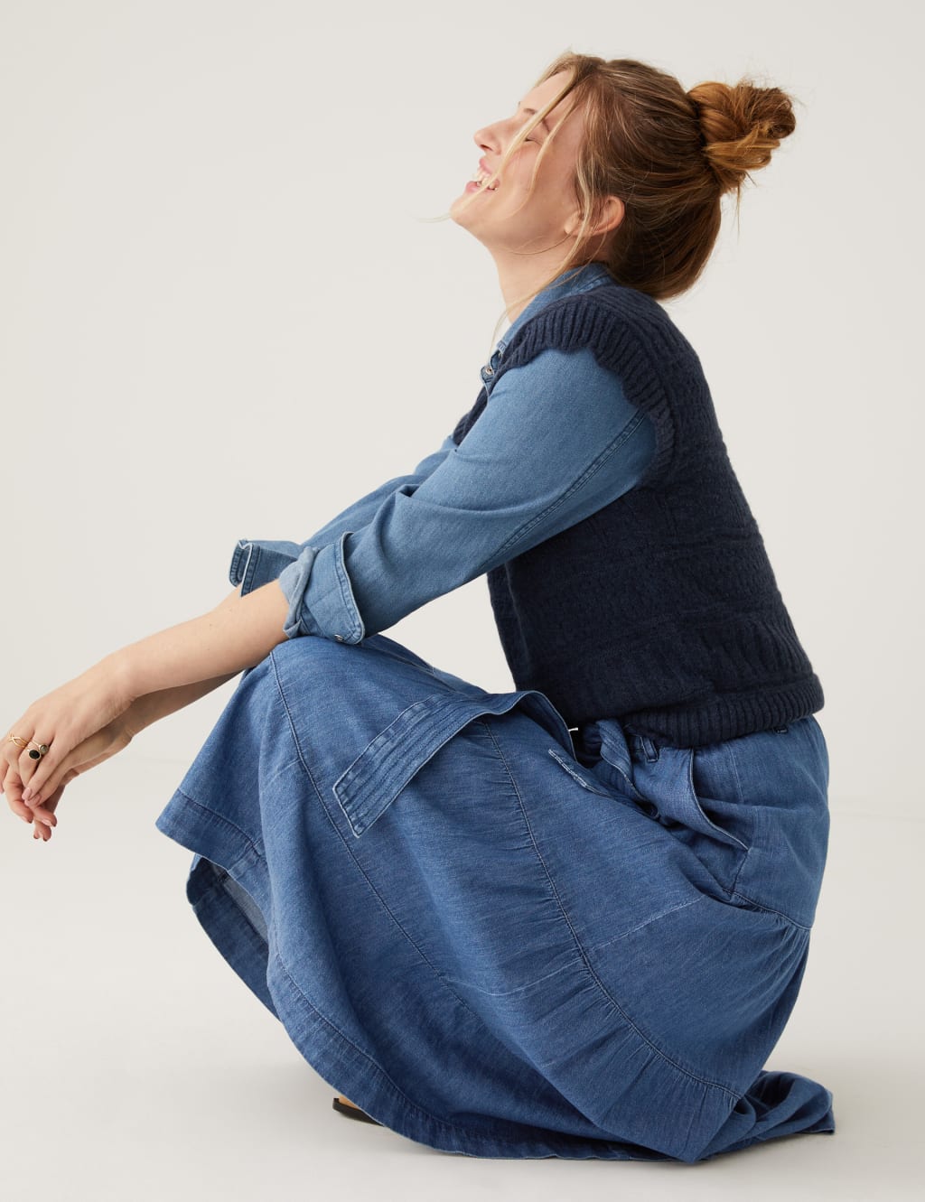Denim Midi Tiered Skirt image 2