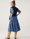 Denim Midi Tiered Skirt
