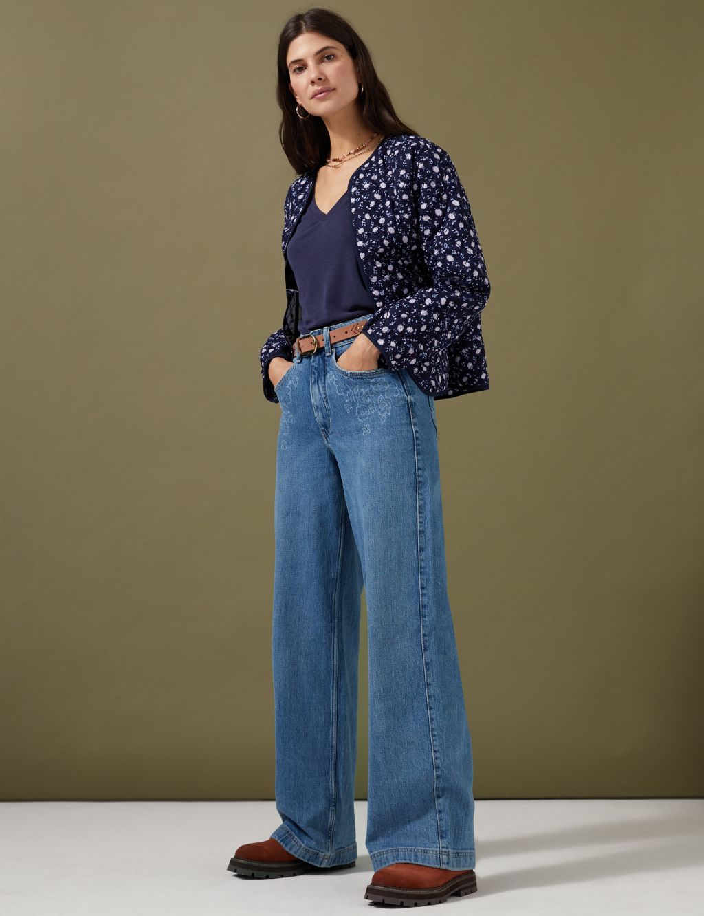 High Waisted Floral Wide Leg Jeans image 1