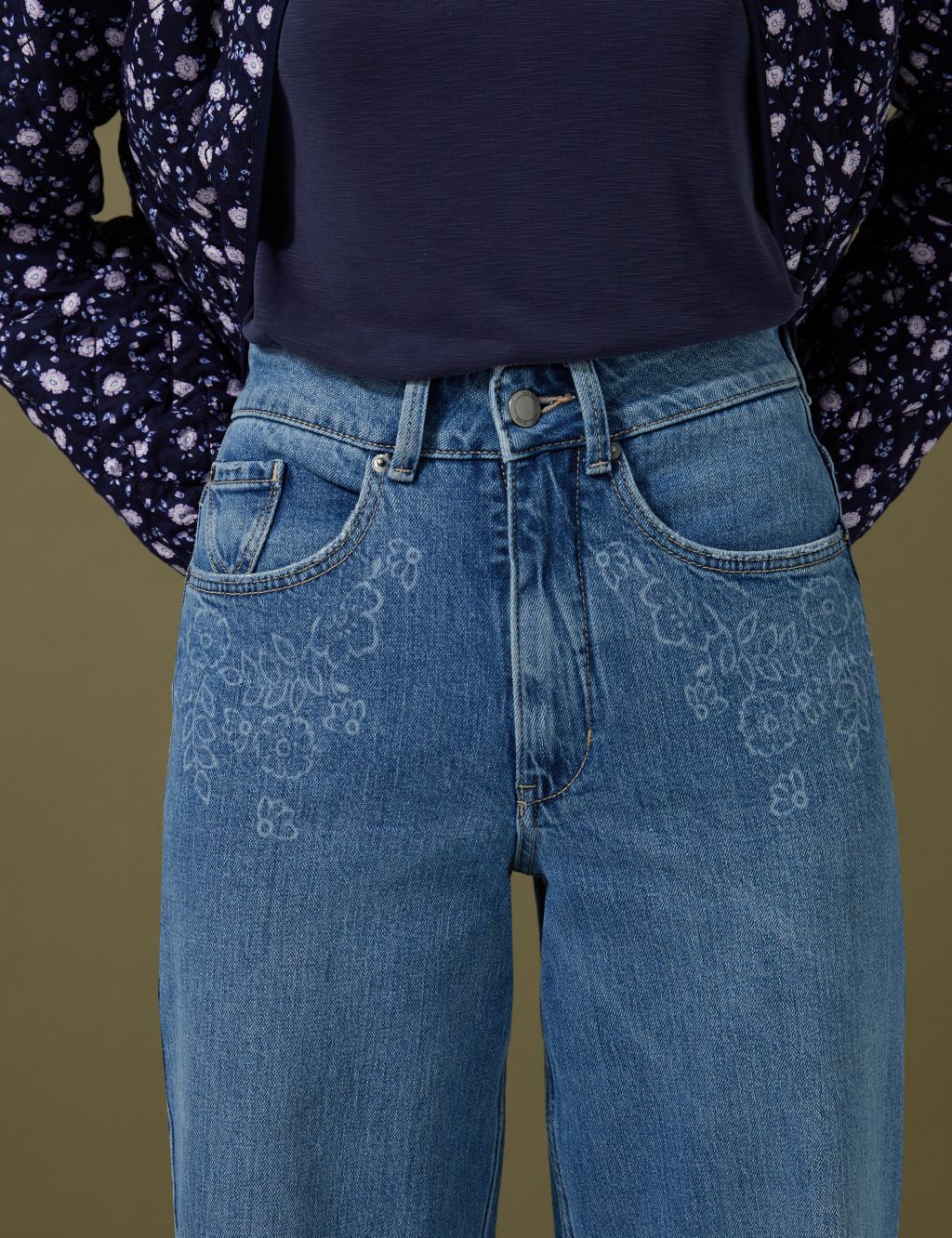 High Waisted Floral Wide Leg Jeans image 3