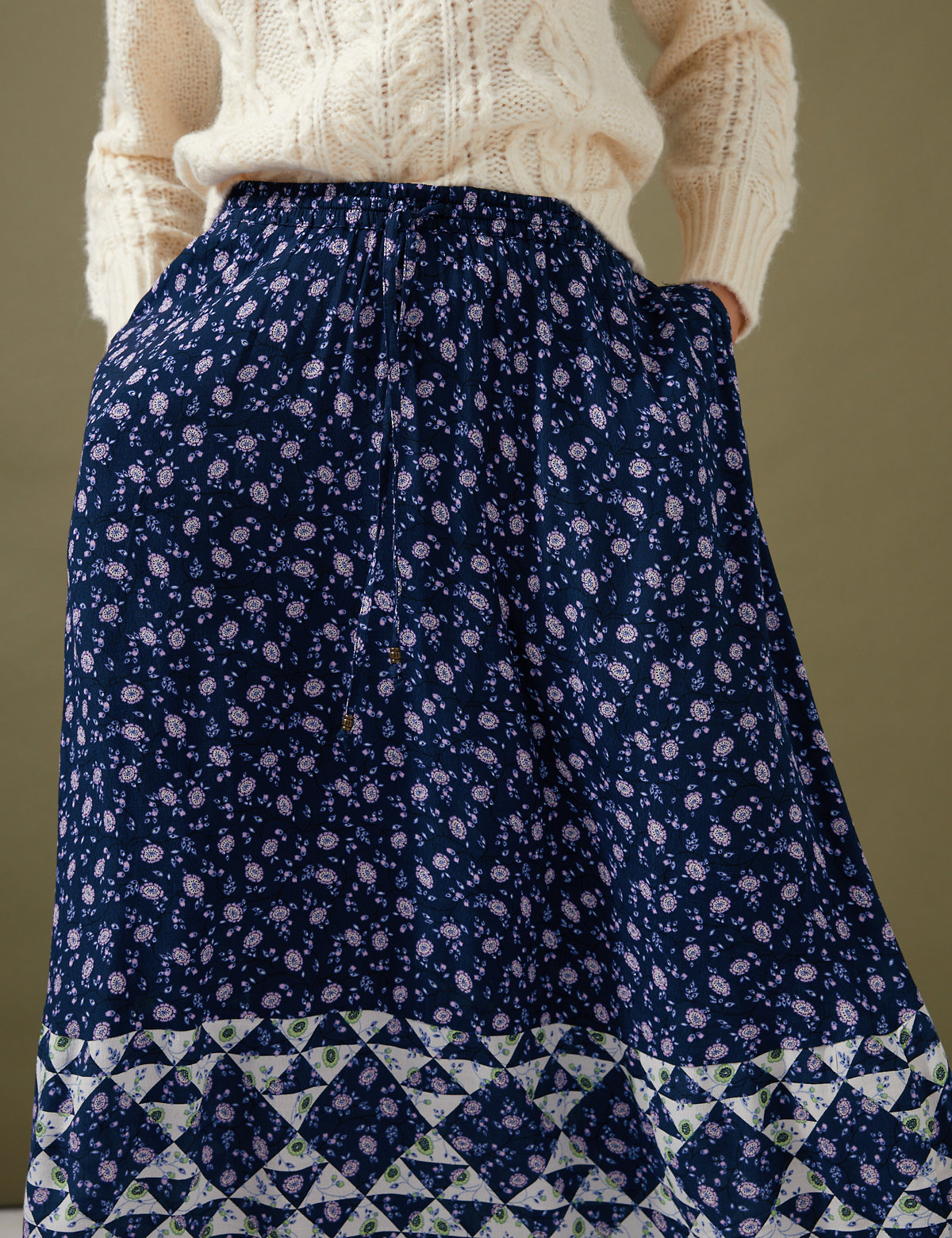 Geometric Floral Midaxi Tiered Skirt