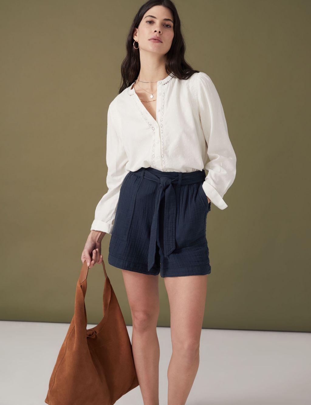 Pure Cotton High Waisted Belted Shorts image 1