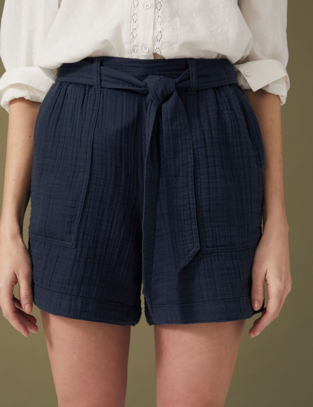 Pure Cotton High Waisted Belted Shorts image 4