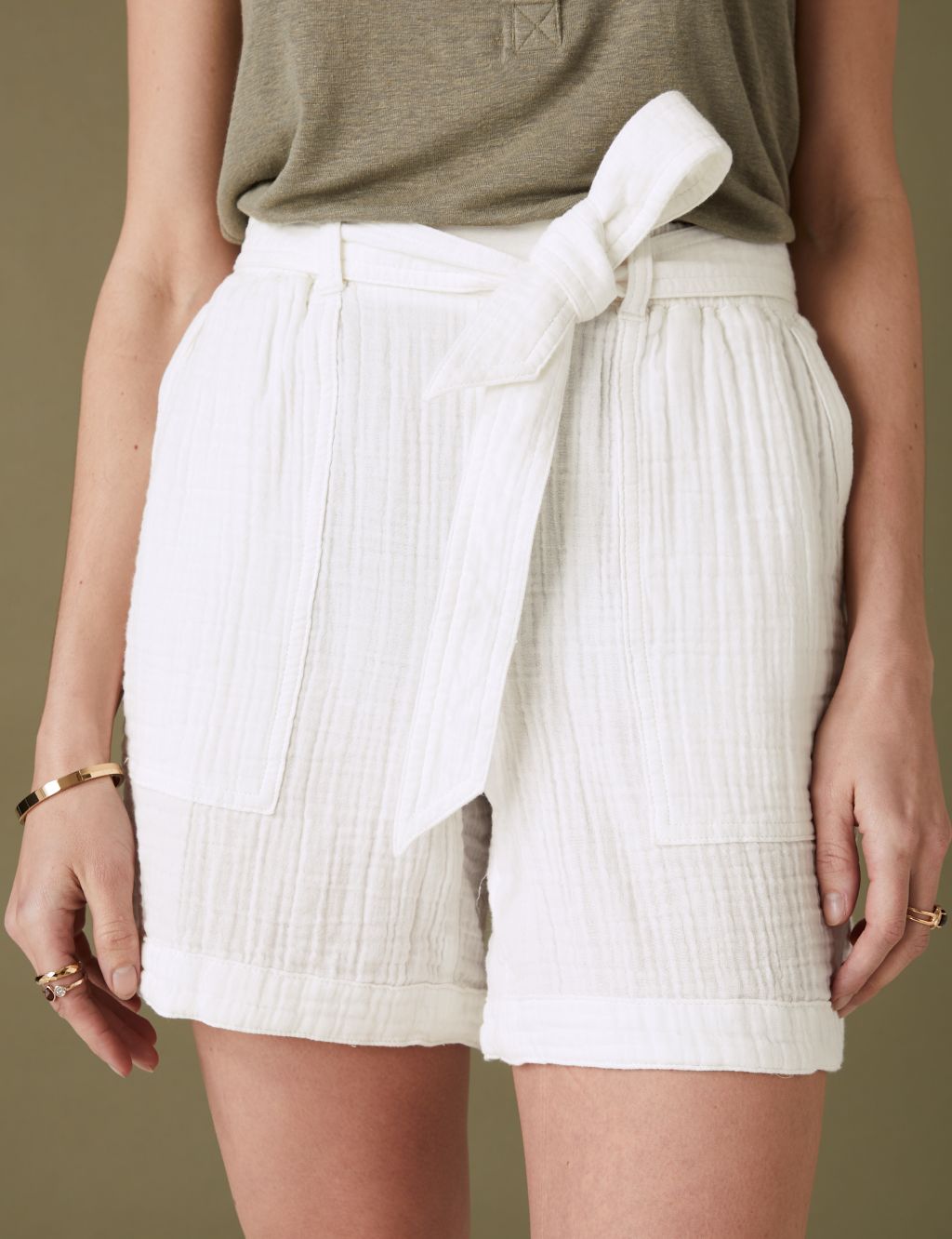 Pure Cotton High Waisted Belted Shorts image 3