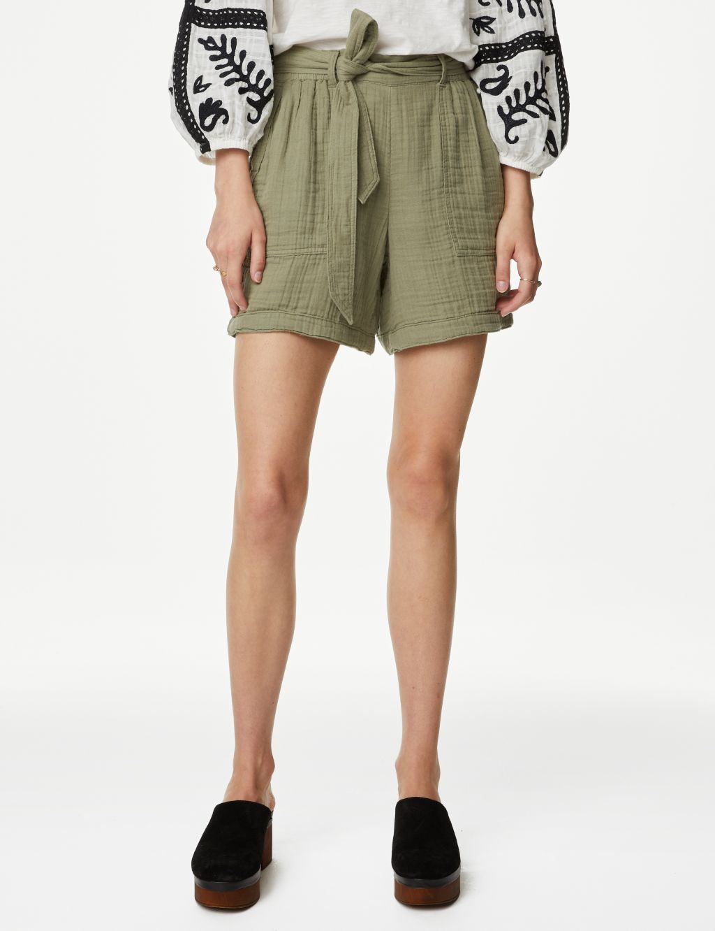 Pure Cotton High Waisted Belted Shorts image 2