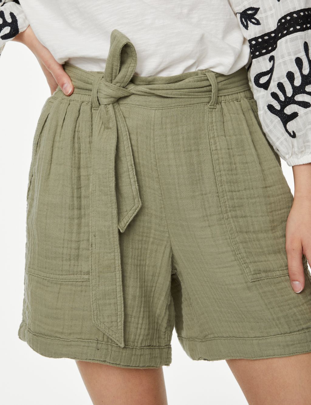 Pure Cotton High Waisted Belted Shorts image 3