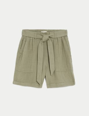Pure Cotton High Waisted Belted Shorts