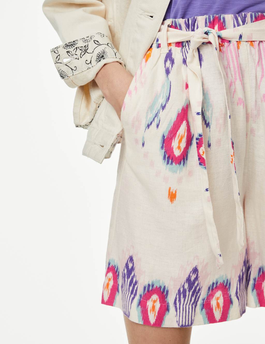 Linen Rich Printed High Waisted Shorts image 4