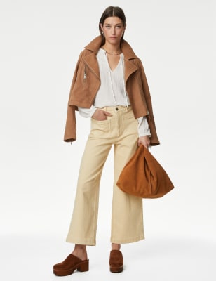 

Womens Per Una Tea Dyed Wide Leg Ankle Grazer Jeans - Natural Beige, Natural Beige