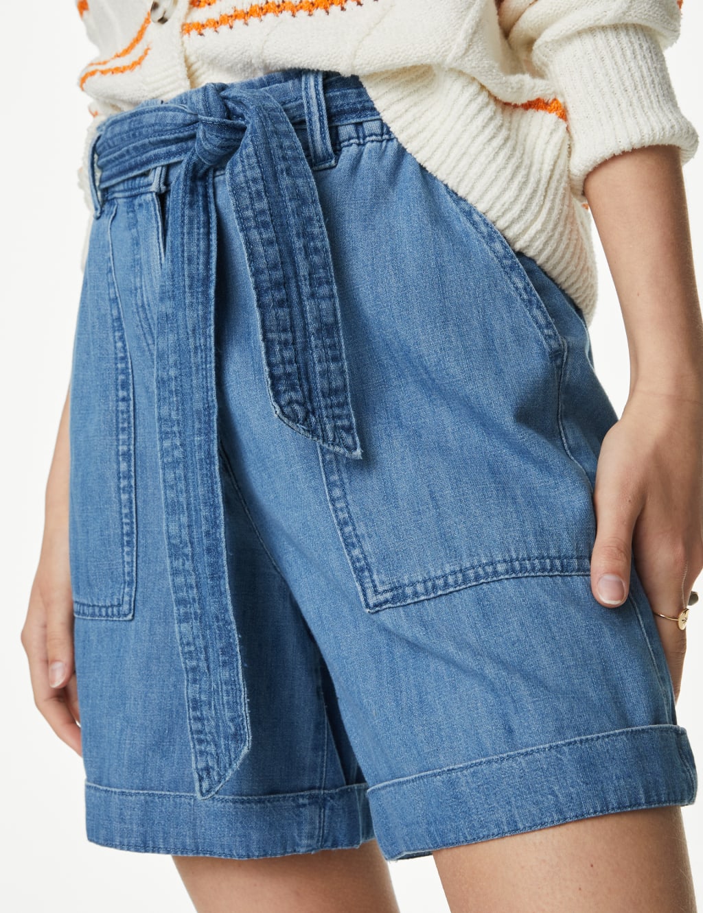 Denim High Waisted Belted Shorts image 3