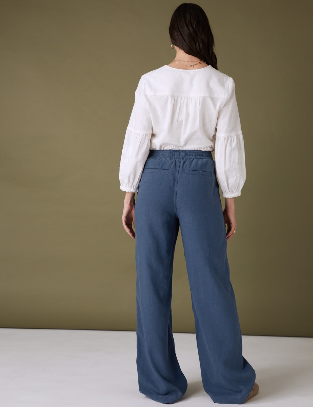 Linen Blend Drawstring Wide Leg Trousers image 4
