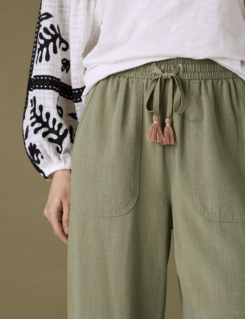 Linen Blend Drawstring Wide Leg Trousers image 3