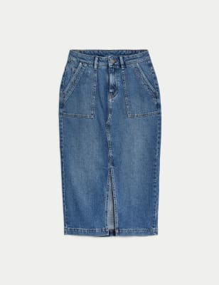 

Womens Per Una Denim Split Front Midi Skirt - Medium Indigo, Medium Indigo