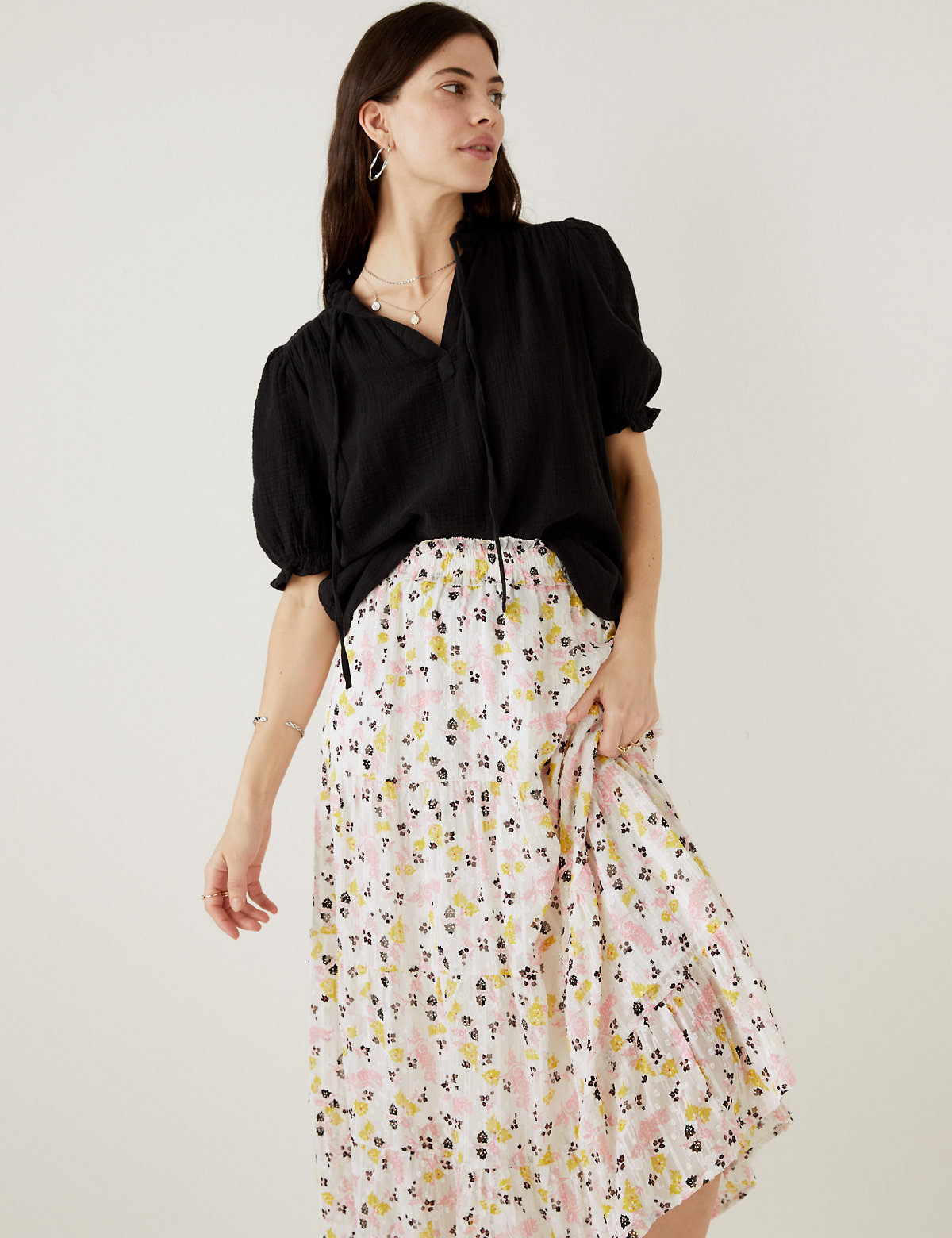 Sparkly Floral Maxi Tiered Skirt