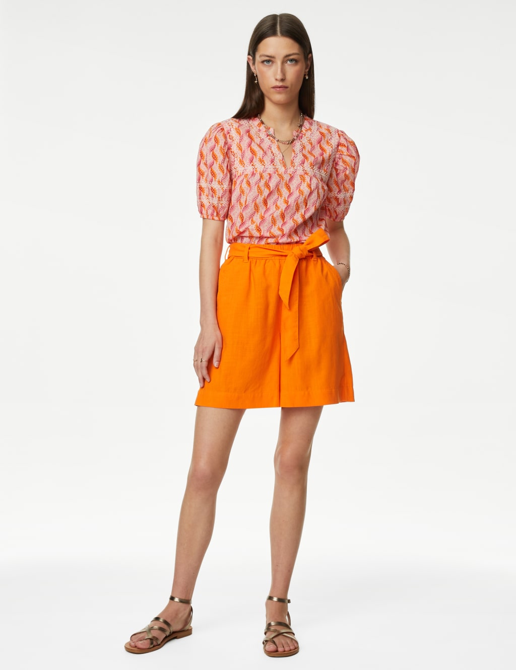 Linen Blend High Waisted Shorts image 1