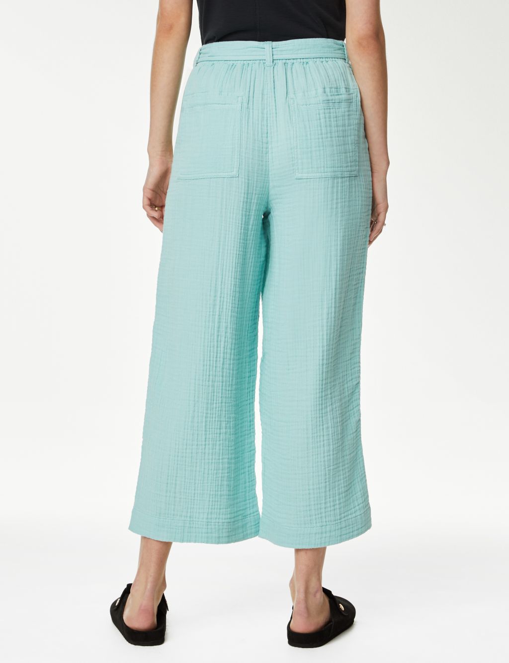 Pure Cotton Wide Leg Cropped Trousers image 4